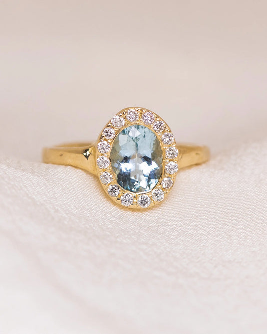 heirloom aquamarine halo ring