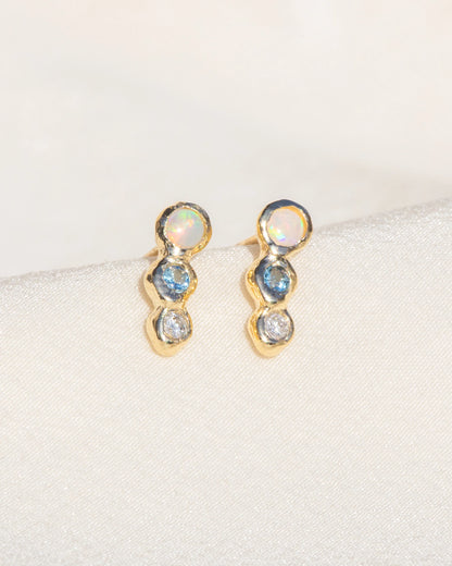 droplette stud earrings - opal + aquamarine + diamond