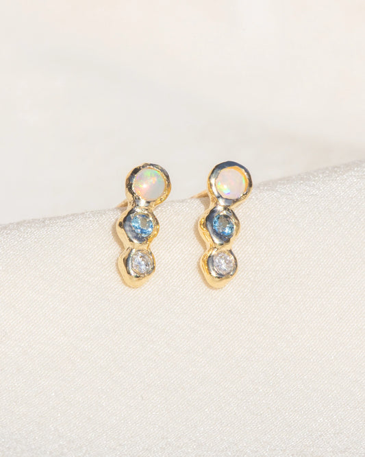 droplette stud earrings - opal + aquamarine + diamond