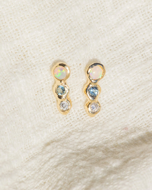 droplette stud earrings - opal + aquamarine + diamond