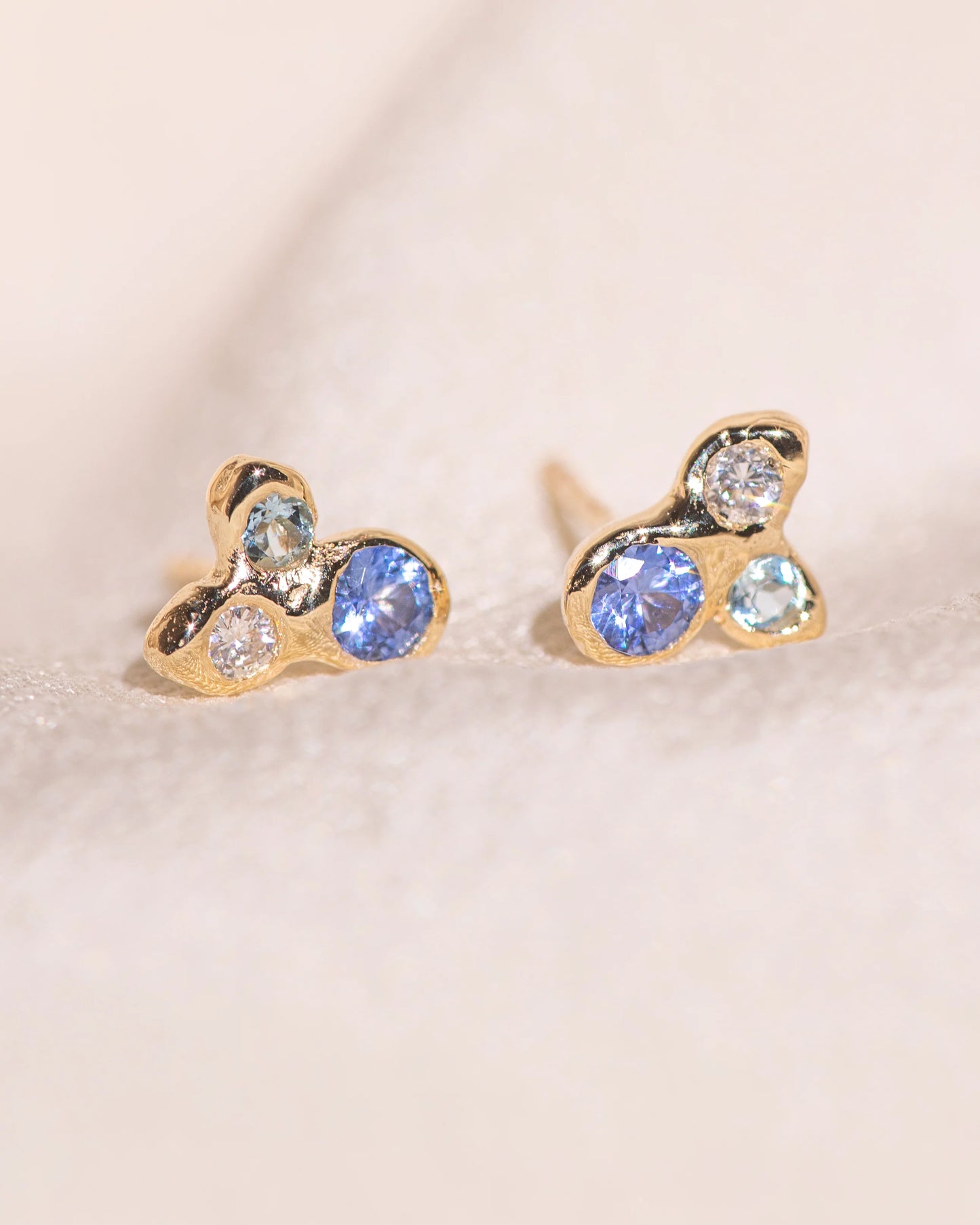 valentina stud earrings - sapphire + aquamarine + diamond