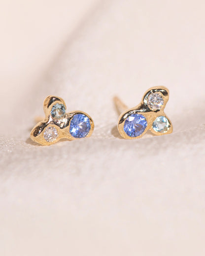 valentina stud earrings - sapphire + aquamarine + diamond