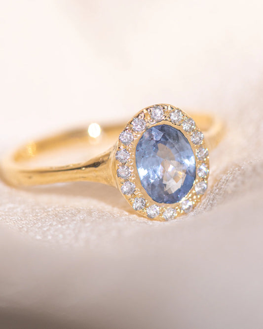 lilac sapphire halo ring