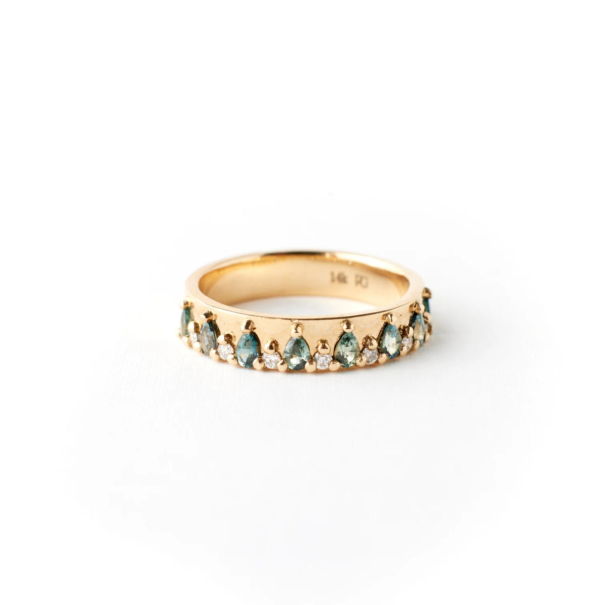 kendall ring band - teal sapphire + natural diamond