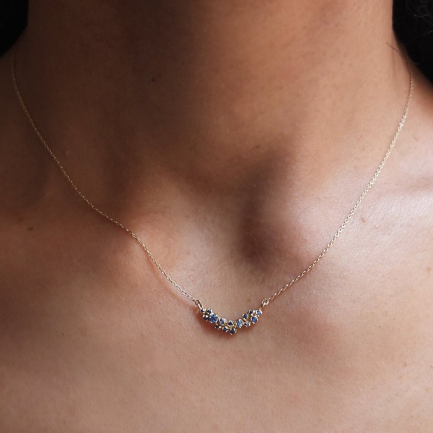 curved cluster necklace - blue sapphire