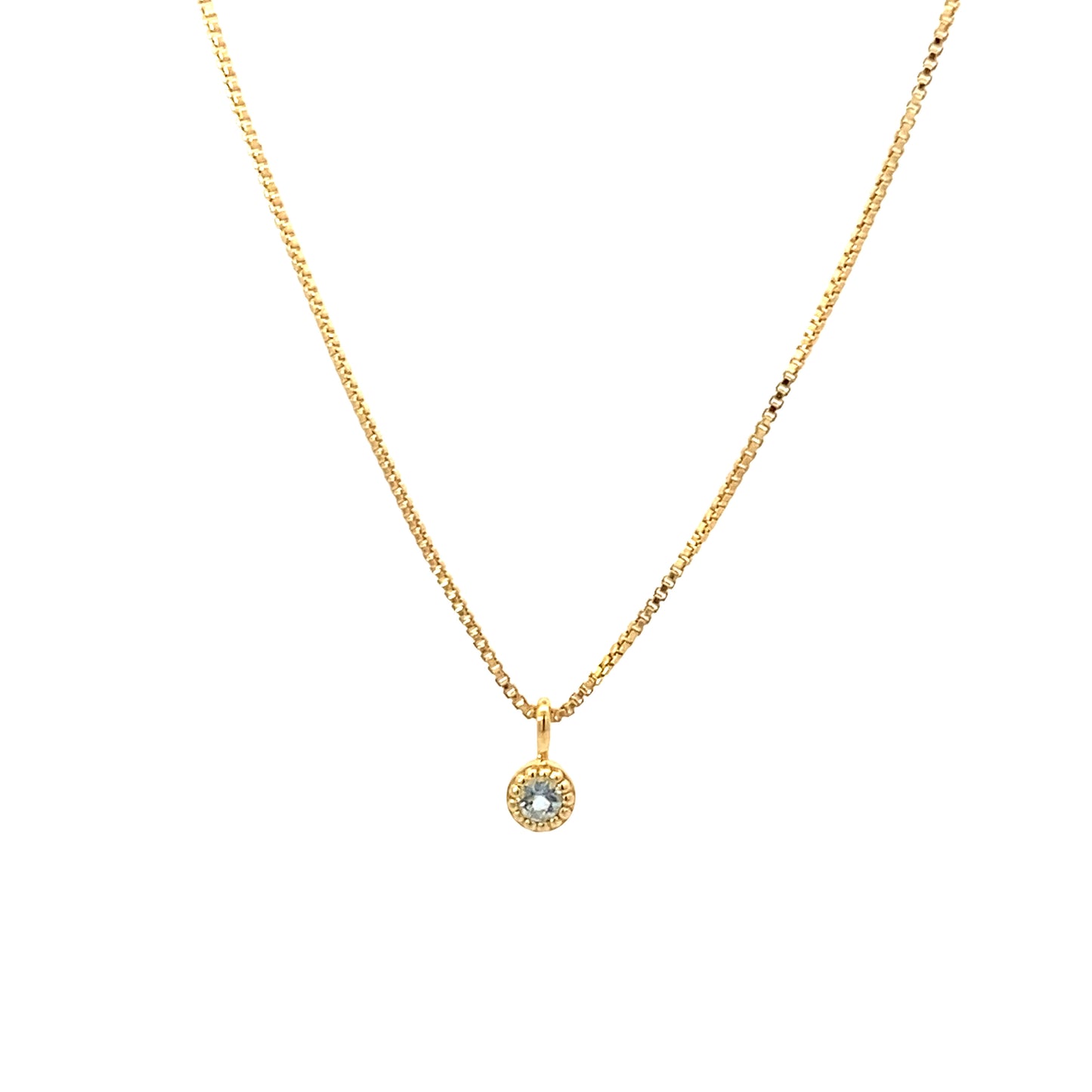 small round milgrain pendant necklace - aquamarine
