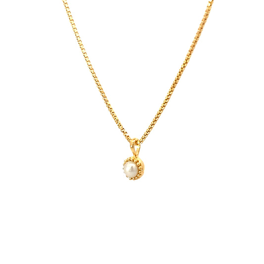 small round milgrain pendant necklace - pearl