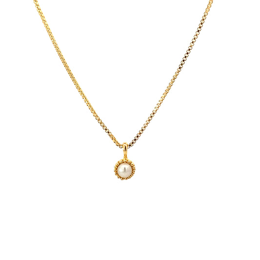 small round milgrain pendant necklace - pearl