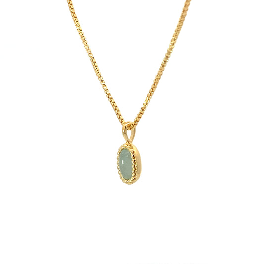 oval milgrain pendant necklace - aquamarine cabochon