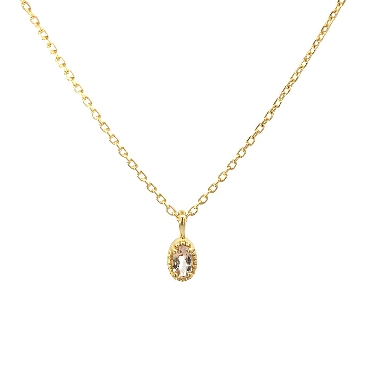 oval milgrain pendant necklace - morganite