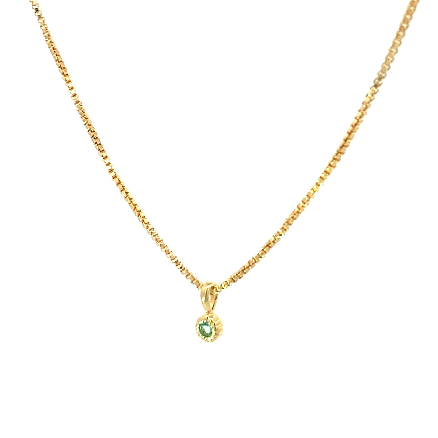 tiny round milgrain pendant necklace - emerald