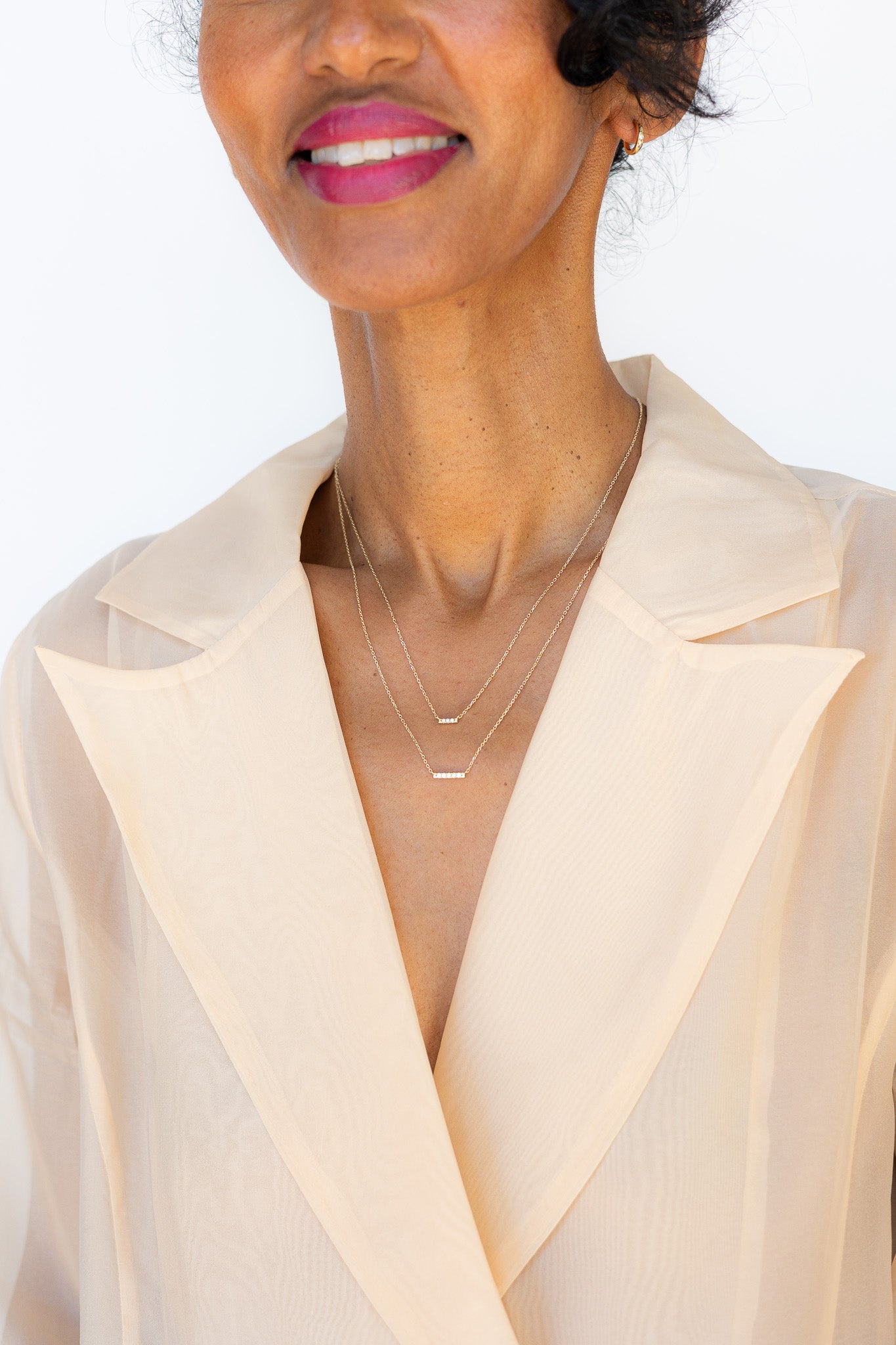 three-stone bar necklace - natural diamond