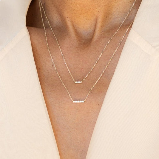 three-stone bar necklace - natural diamond