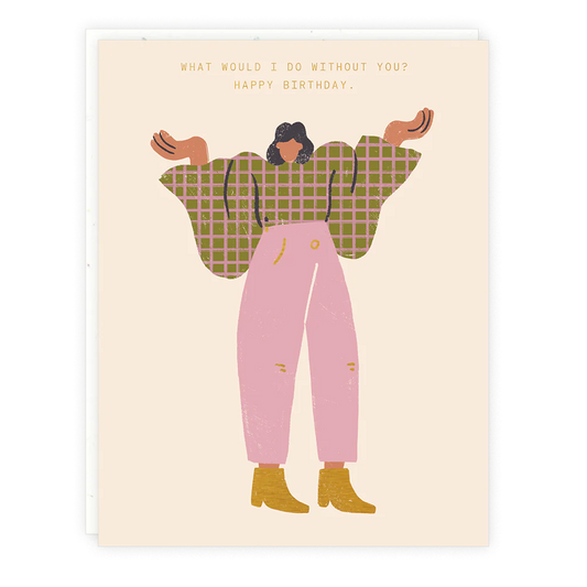 shrug lady birthday card
