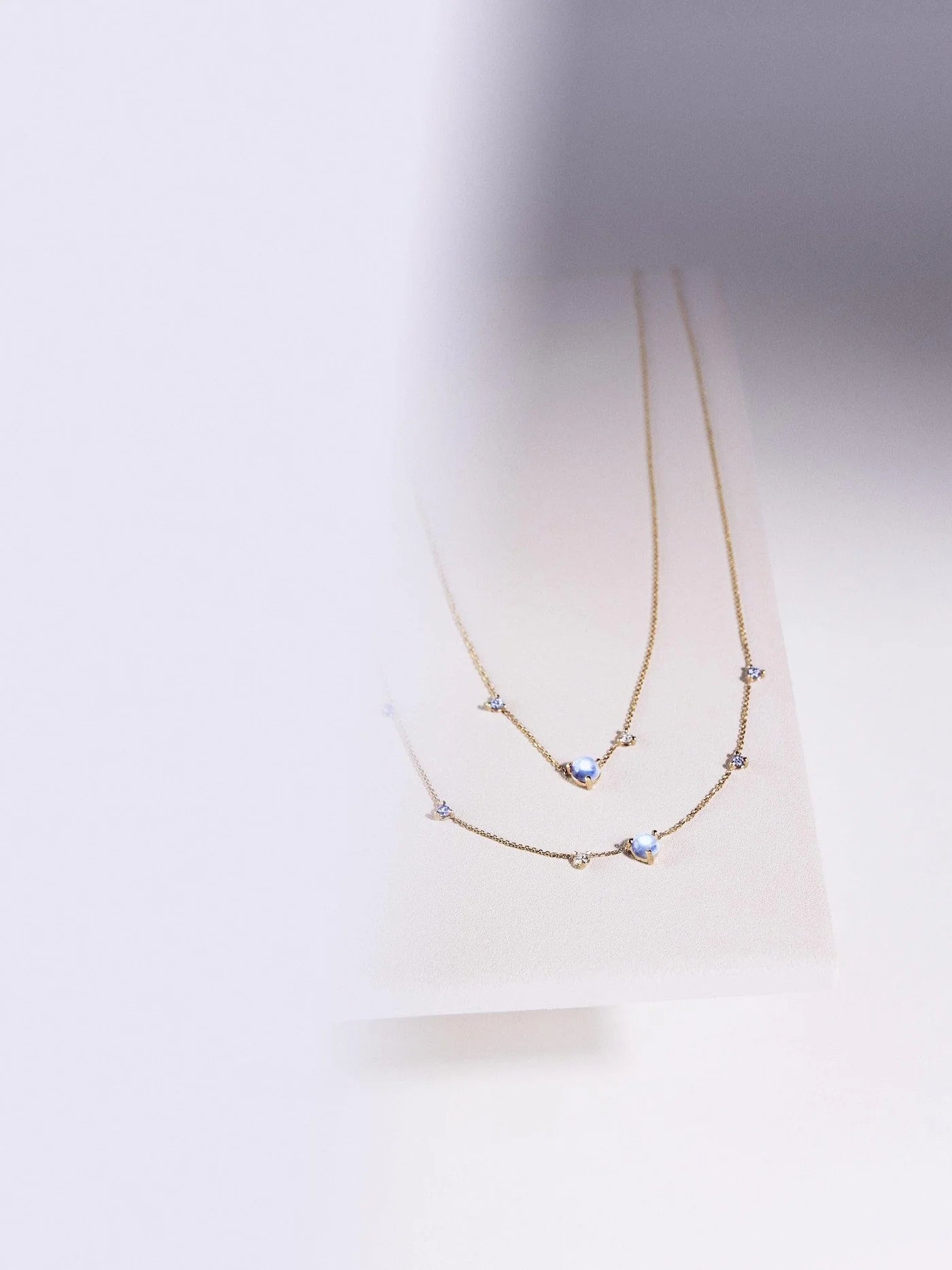 wwake / tonal three-step necklace - moonstone + sapphire + diamond