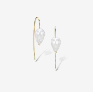 petite nova baroque white pearl hook earrings