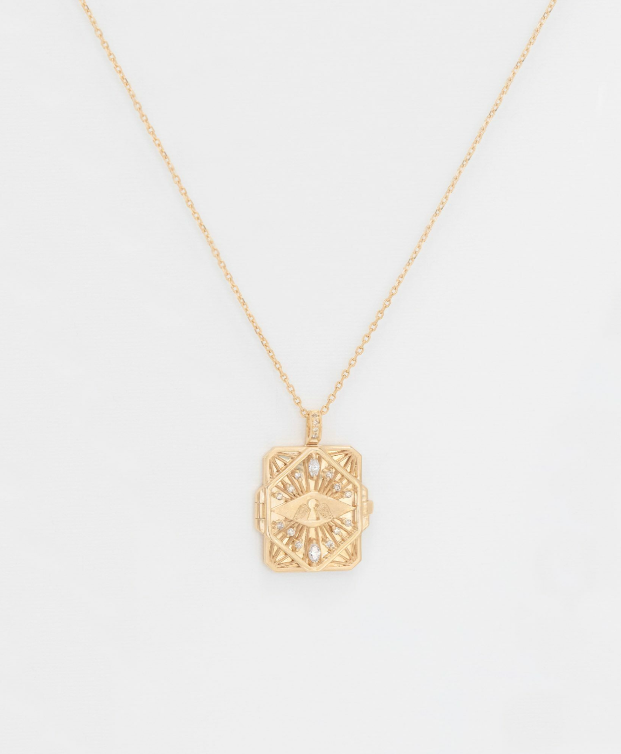 diamond & key open book necklace