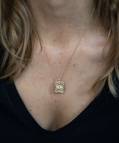 diamond & key open book necklace