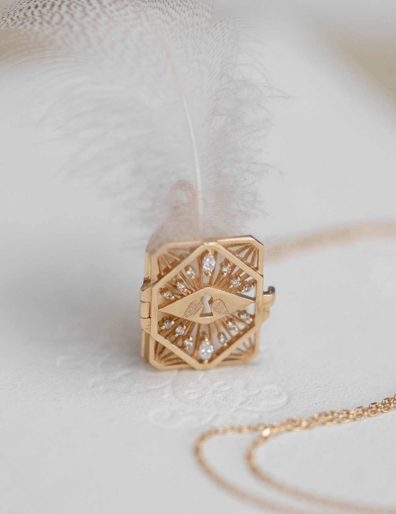 diamond & key open book necklace