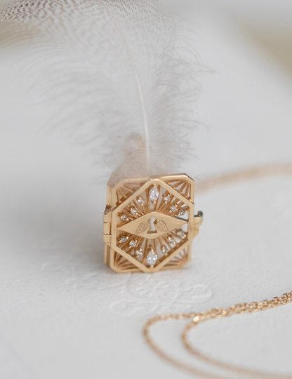 diamond & key open book necklace
