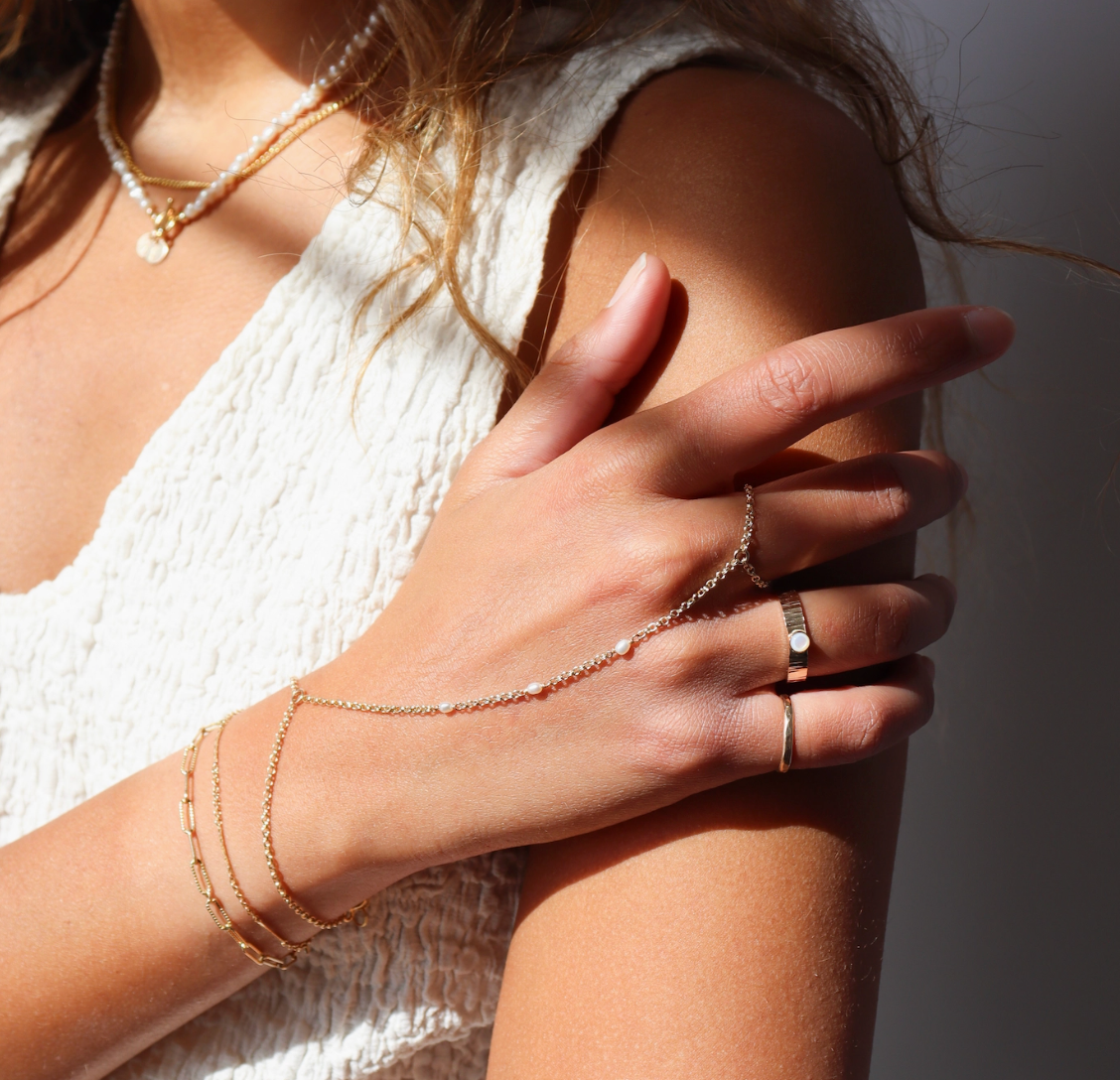 gemini pearl hand chain bracelet