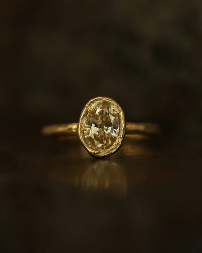 oval organic solitaire ring - natural light champagne diamond
