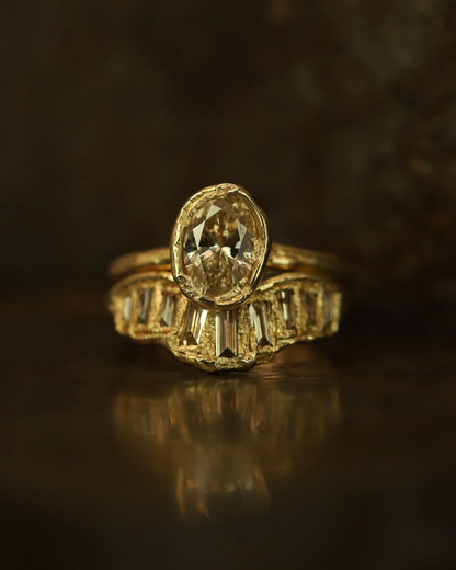 oval organic solitaire ring - natural light champagne diamond