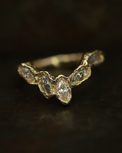 marquise five diamond v shape scatter ring - natural diamond