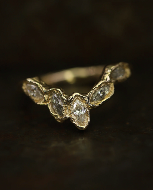 marquise five diamond v shape scatter ring - natural diamond