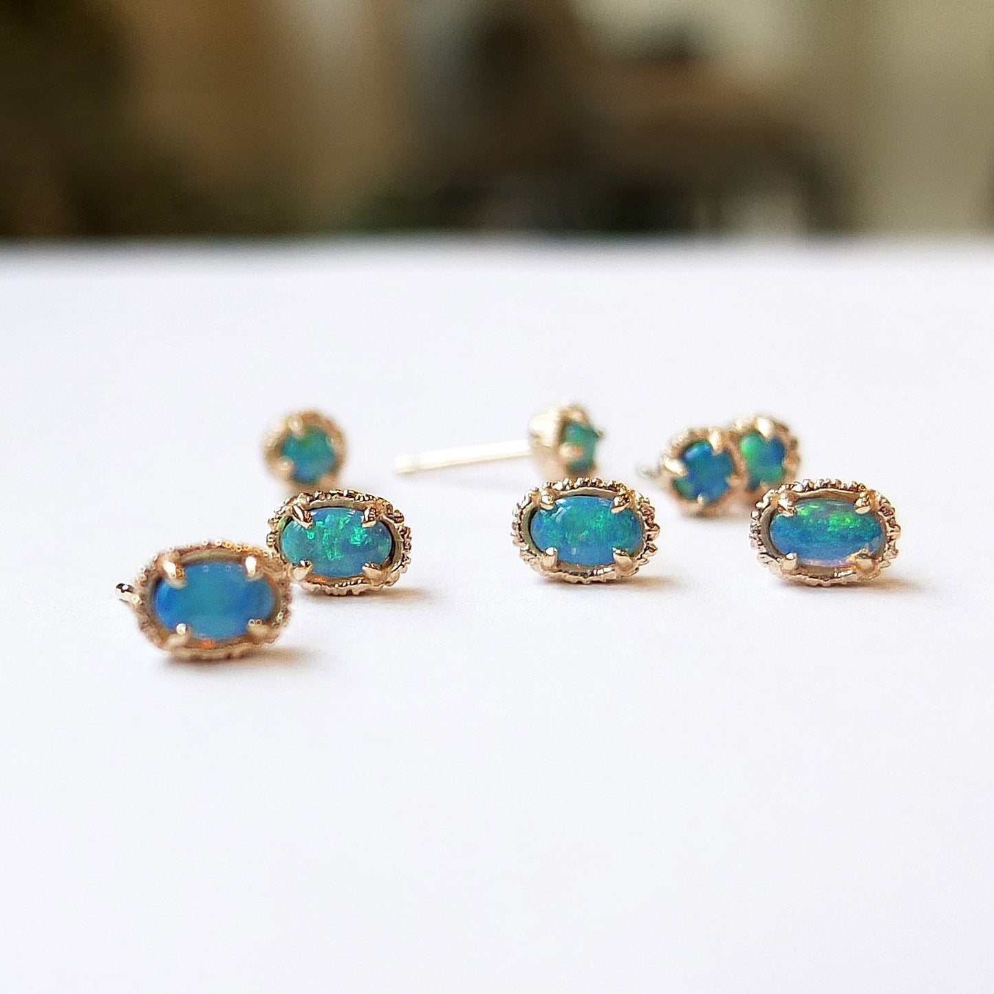 oval stud earrings - opal