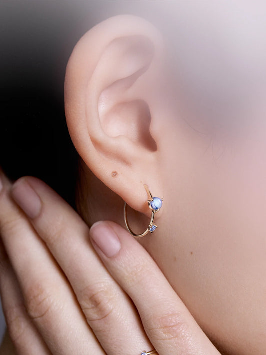 wwake / small two-step hoop earrings - moonstone + sapphire