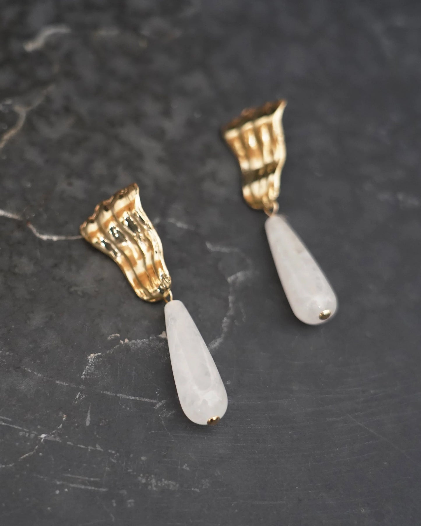 torch earrings - white quartz