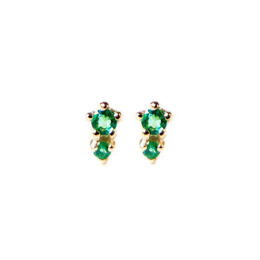 two-stone stud earrings - emerald