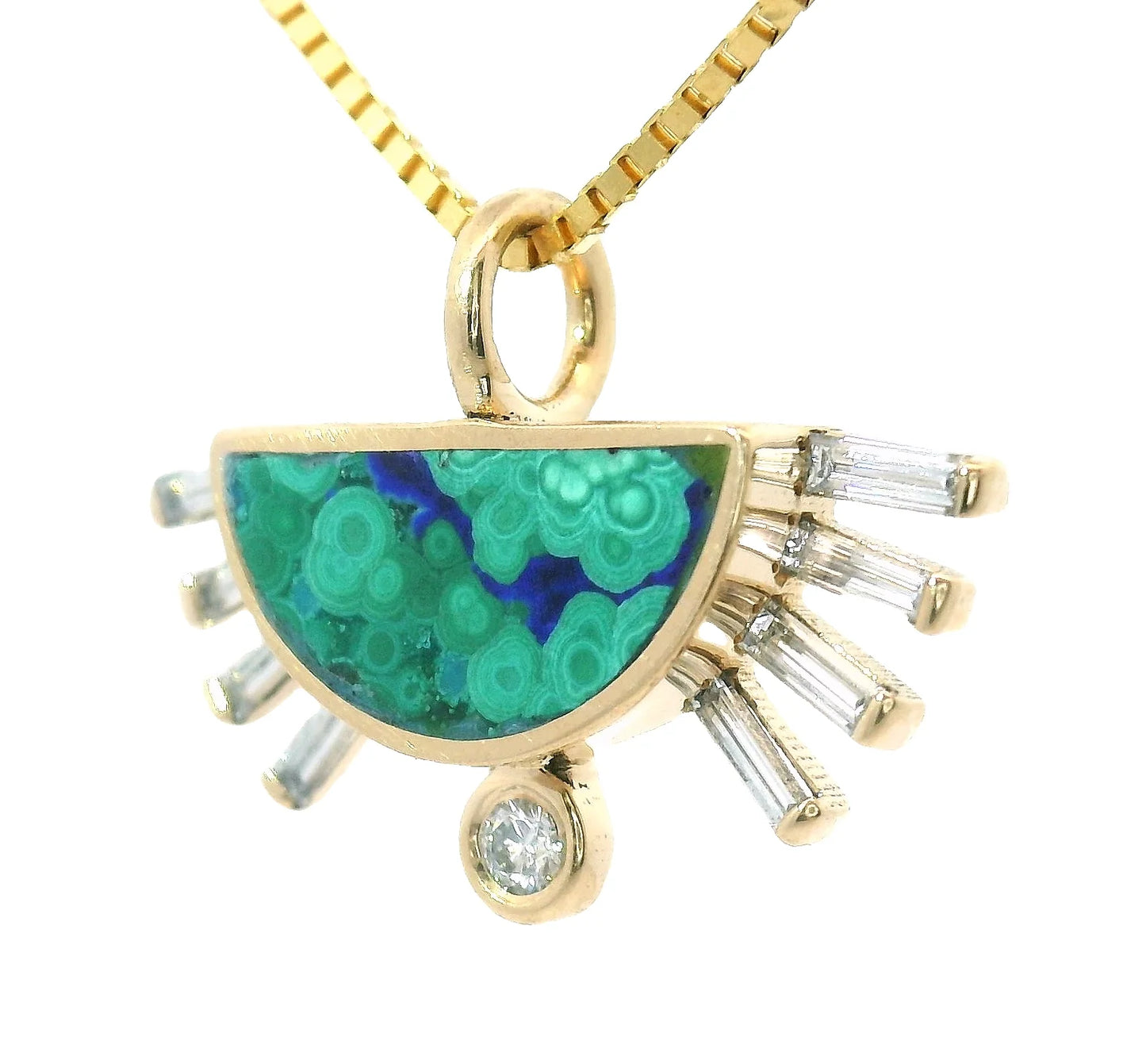 baguette rising sol necklace - malachite + chrysocolla + natural diamond