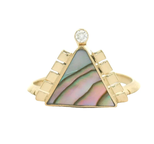 the apex ring - abalone + natural diamond