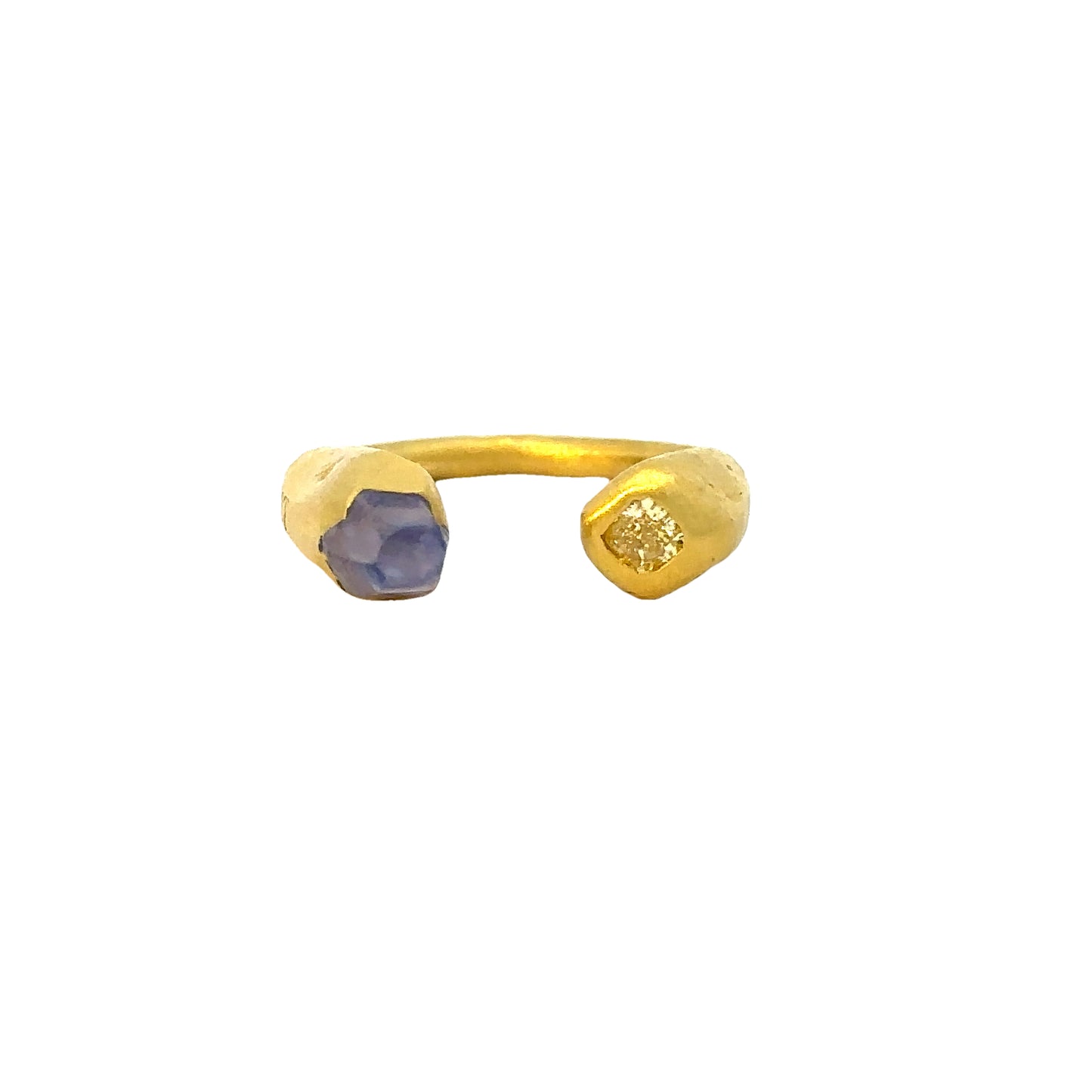 horseshoe one of a kind ring - yellow diamond + raw sapphire