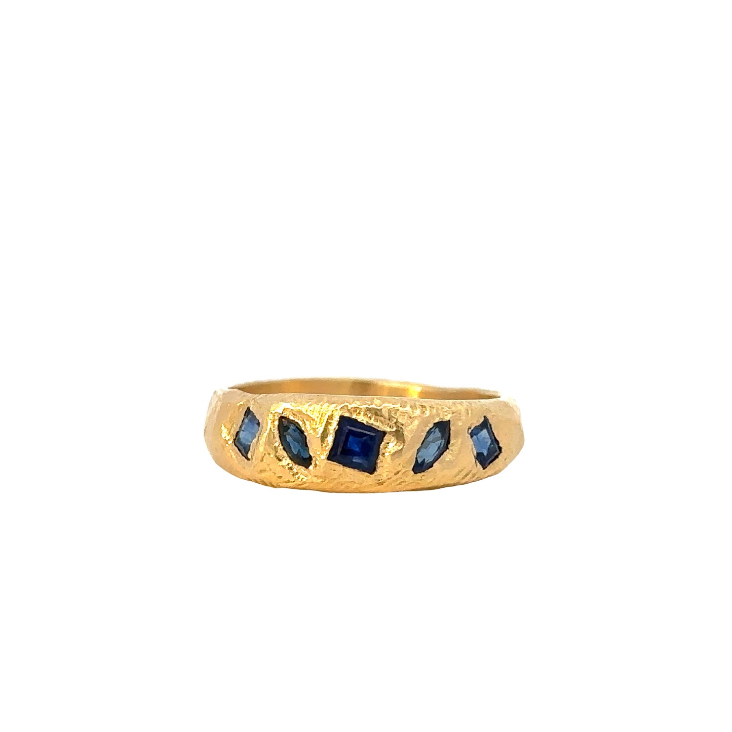 geometric mixed ring band - blue sapphire