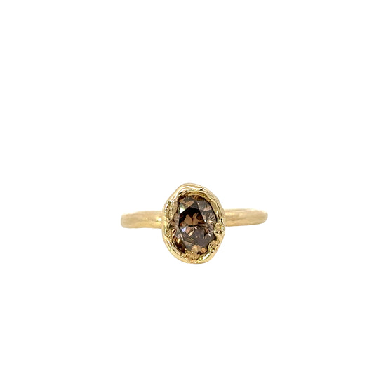 oval organic solitaire ring - natural chocolate diamond