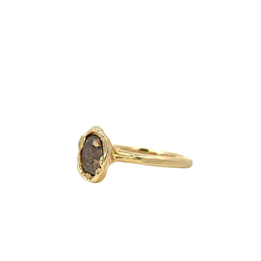 oval organic solitaire ring - natural chocolate diamond