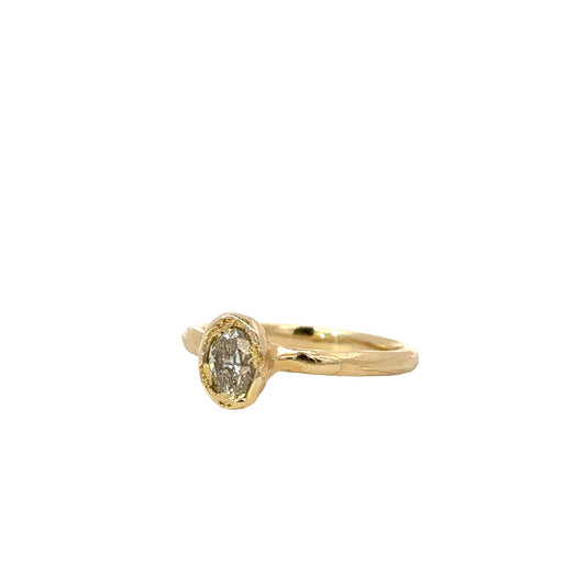 oval organic solitaire ring - natural champagne diamond