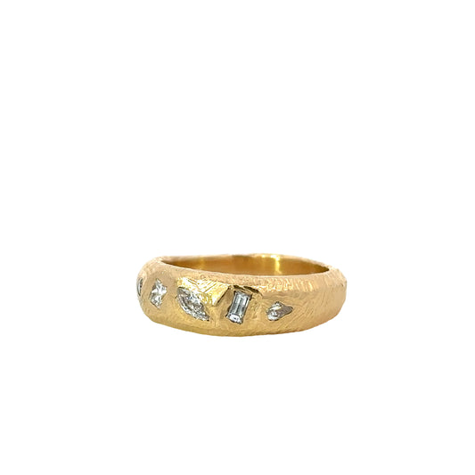 geometric mixed ring band - natural white diamond