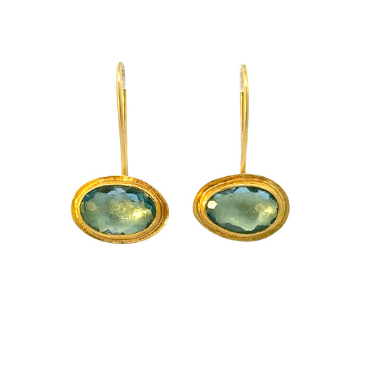 rose-cut oval freeform aquamarine bowl-framed drop earrings