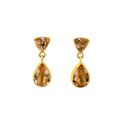 faceted morganite trillion + teardrop stud drop earrings