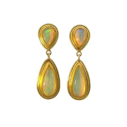ethiopan opal double-framed teardrop earrings