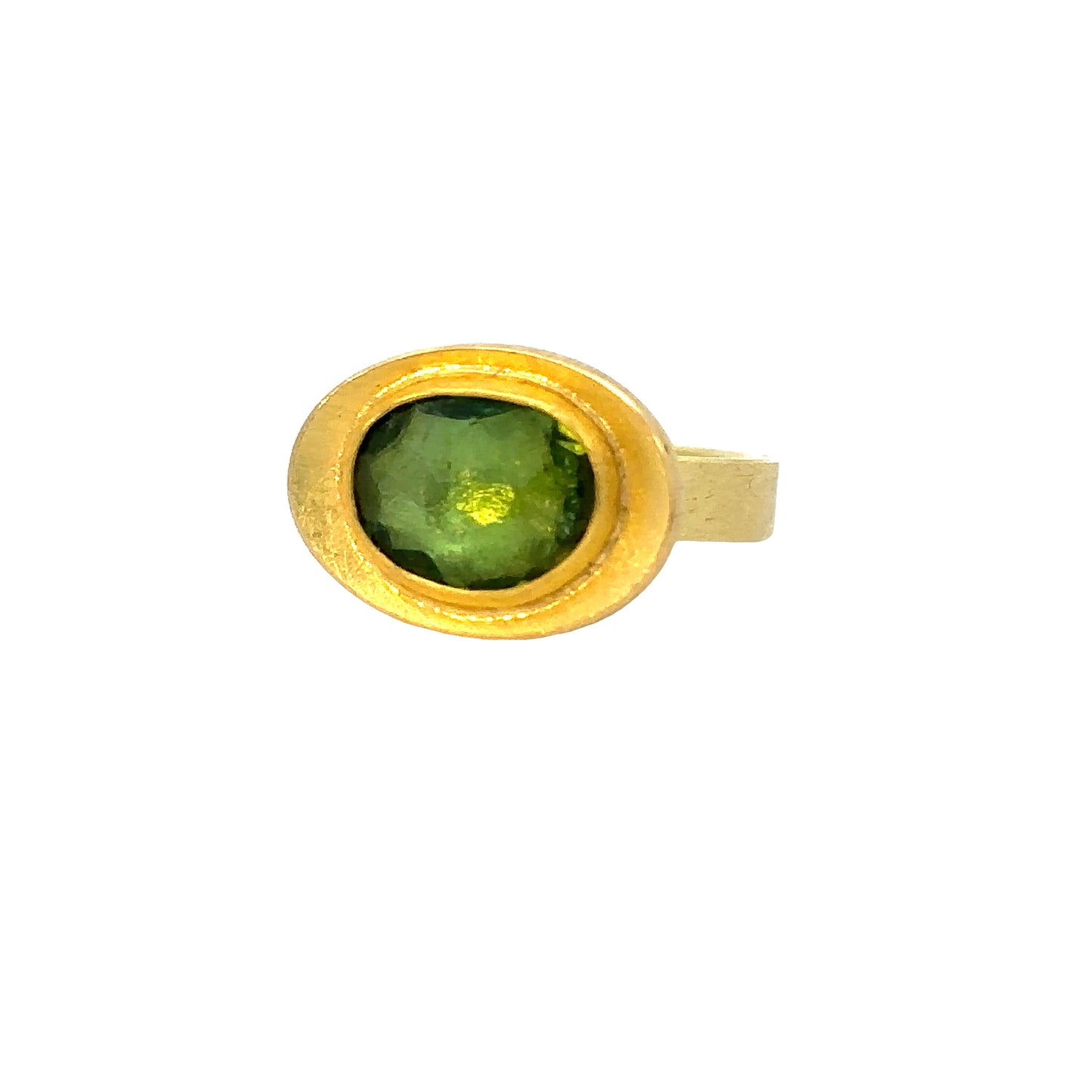 faceted green tourmaline bowl-framed ring