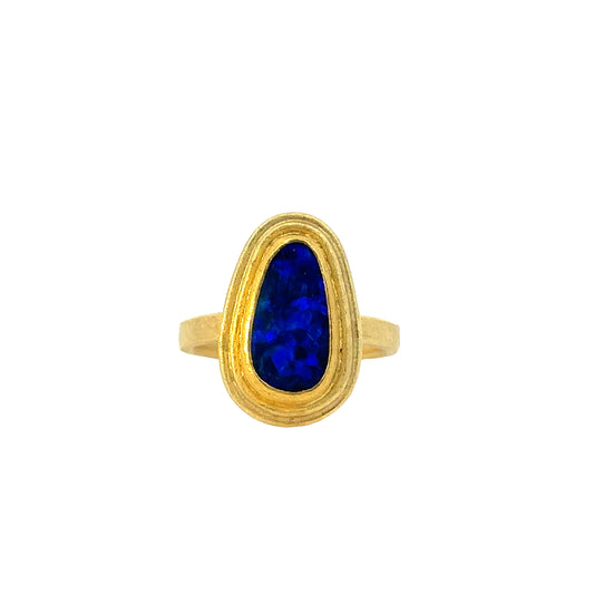 dark blue australian opal double-framed ring