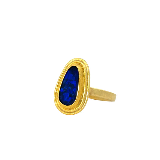 dark blue australian opal double-framed ring