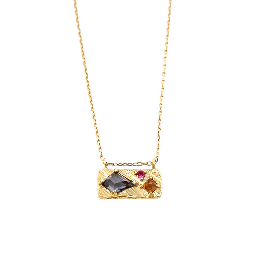 small collage necklace - orange sapphire + pink sapphire + spinel
