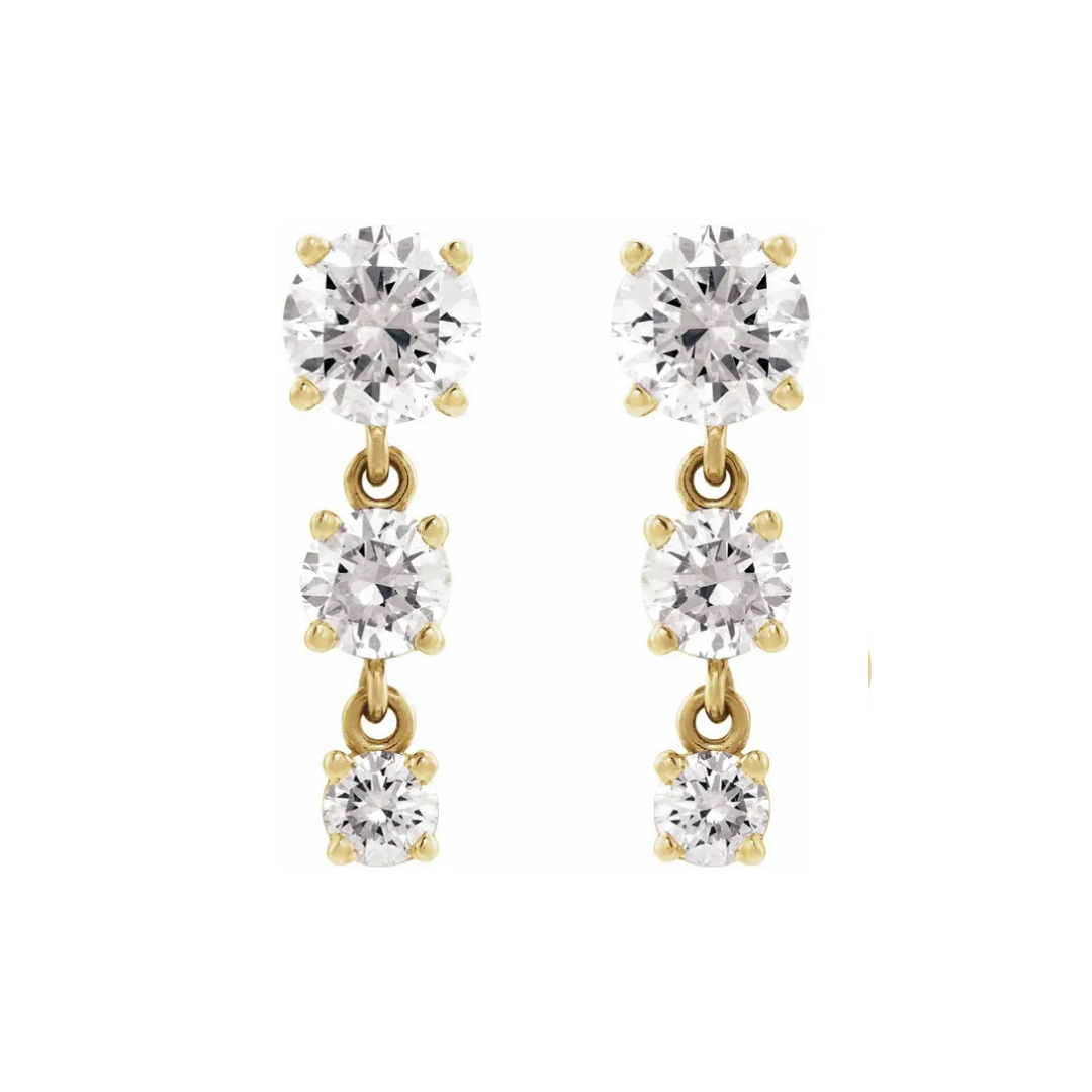 round three-stone drop earrings - grown diamond
