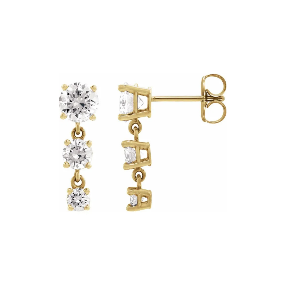 round three-stone drop earrings - grown diamond